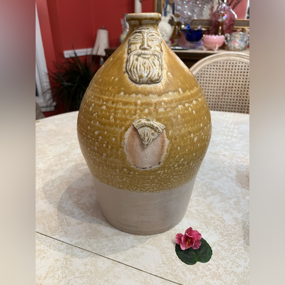 VTG Jug Golden Tone Stoneware Pottery Bellarmine/Bartmann/Beardman Salt Glaze